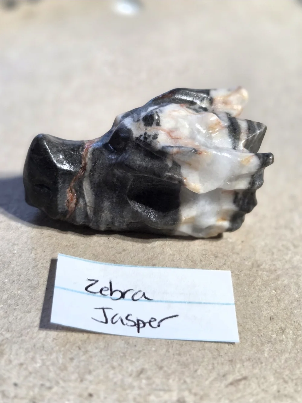 Detailed Zebra Jasper Crystal Carved Dragon Head Stone Sculpture Decor